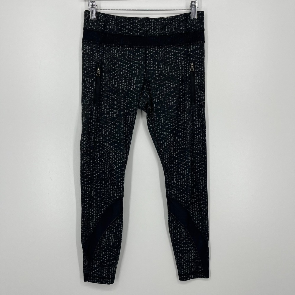 Lululemon Inspire II Leggings Women's Size 6 Black Geometric Splatter Ankle